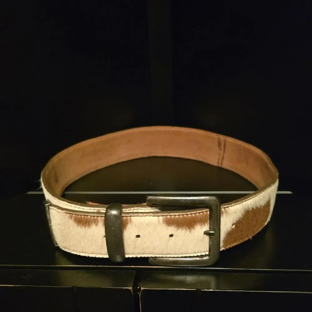 Women's Brown and White Cow Hide Leather Belt. 34' Inch.